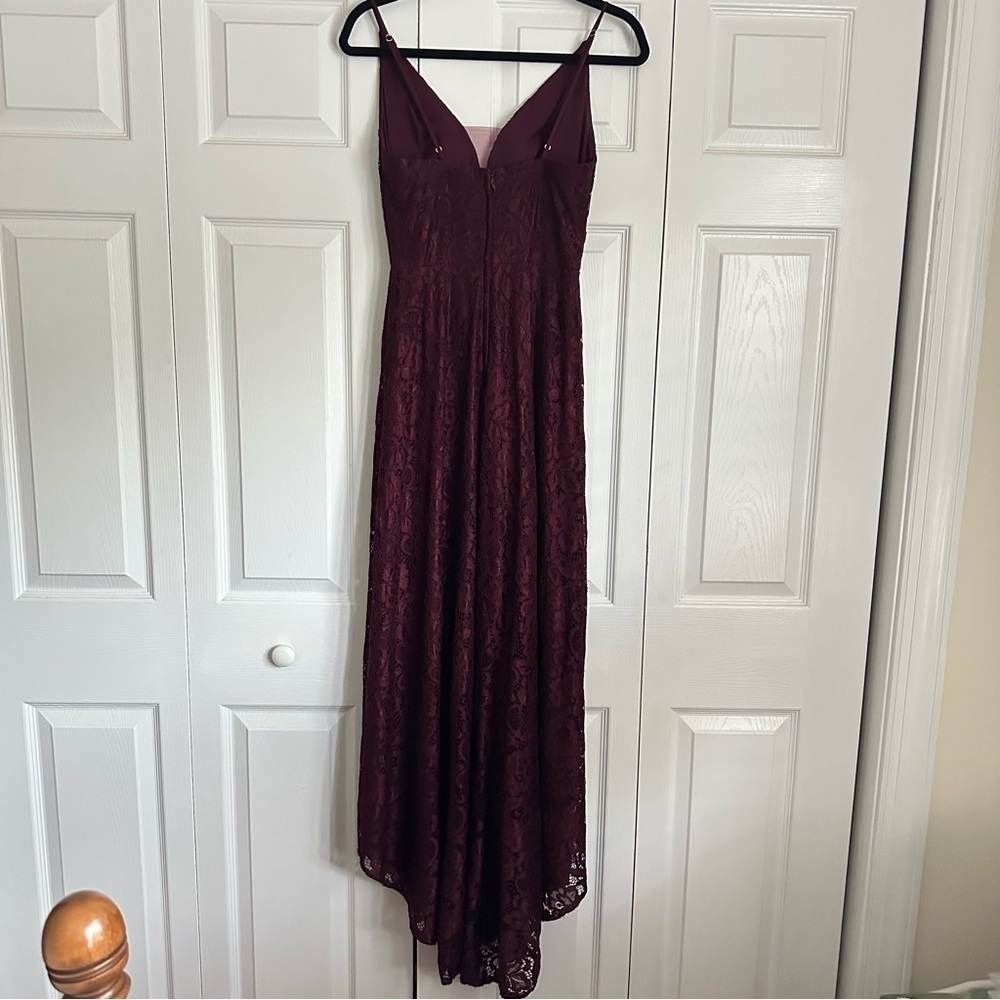 DB Studio Dress Womens 4 Wine Lace Hi-Low V-Neck Spaghetti Strap Whimsigoth Prom - Picture 3 of 11